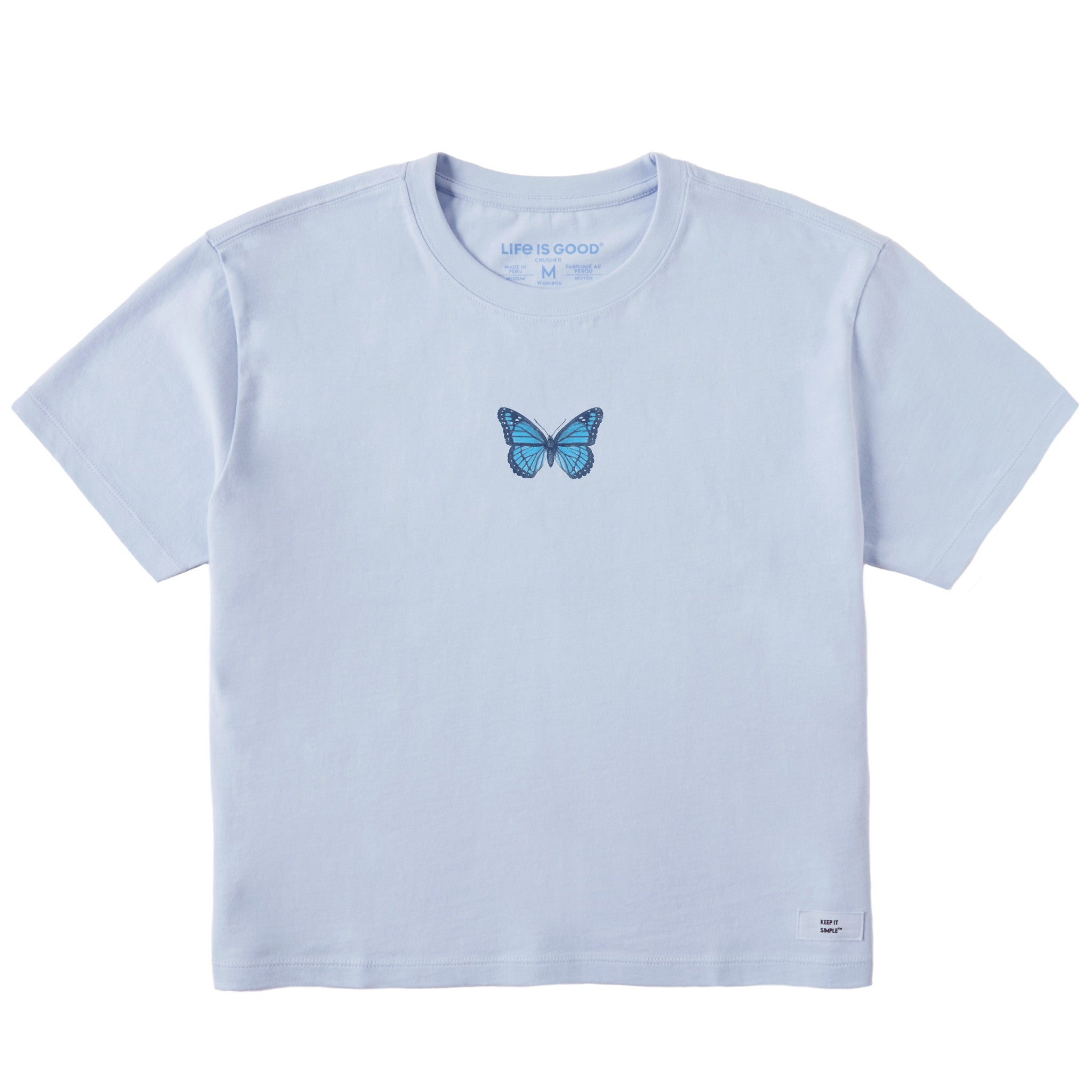 Women's Antique Floral Butterfly Short Sleeve Crusher Boxy Tee